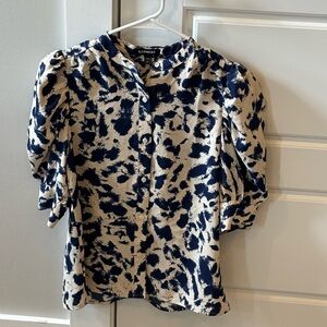 Express Navy and Cream Abstract Blouse